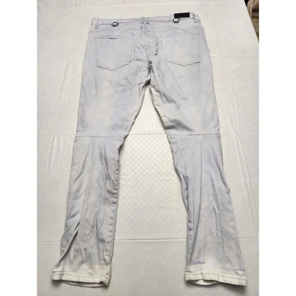Smoke Rise Jeans Mens 40x32 Blue Light Wash Distressed Skinny Moto Biker Denim
